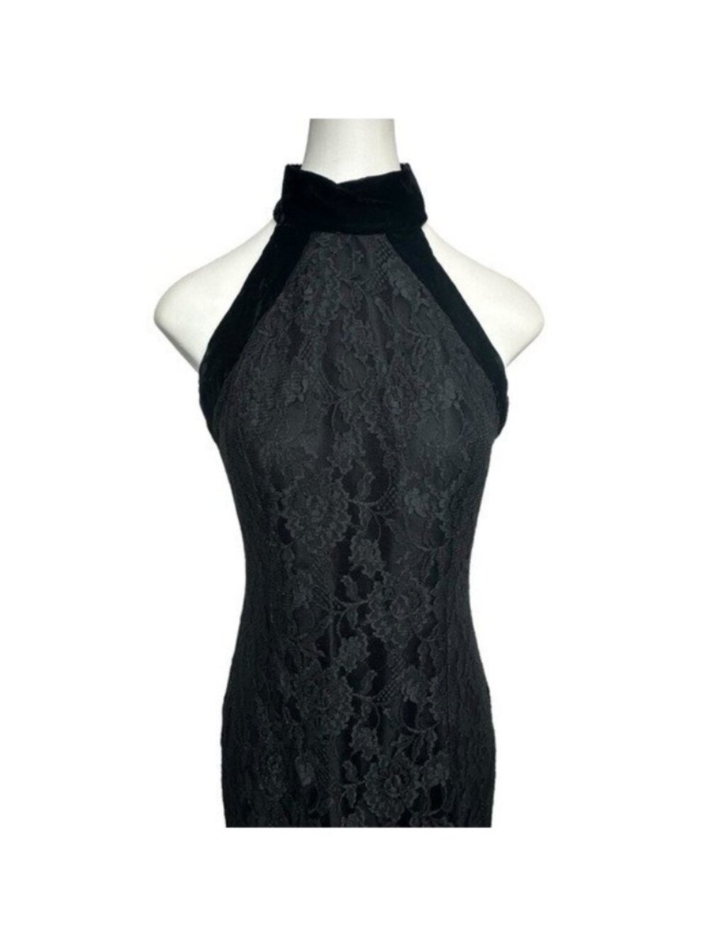 Vintage Moda Spiegel 4 Lace Gown 90s High Neck Black Velvet Y2K Formal Dress - Picture 5 of 12